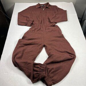 ZARA Womens Jumpsuit Brown Heavy Knit Casual Lounge Cozy Pockets Relaxed Fit M M